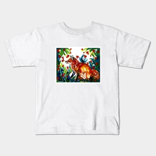 flower fox Art painting Kids T-Shirt